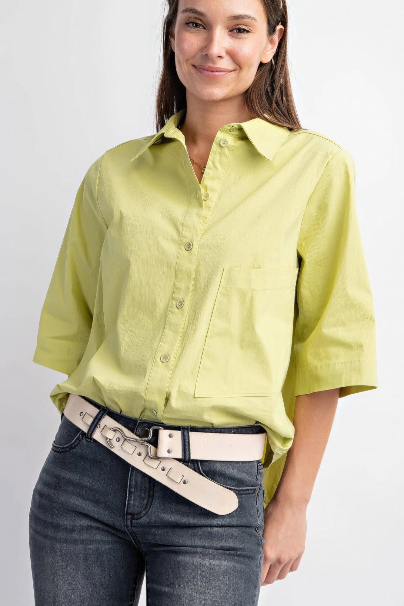 Half Slvs Stretch Poplin Button Down Shirt - Leur Beau Monde Boutique