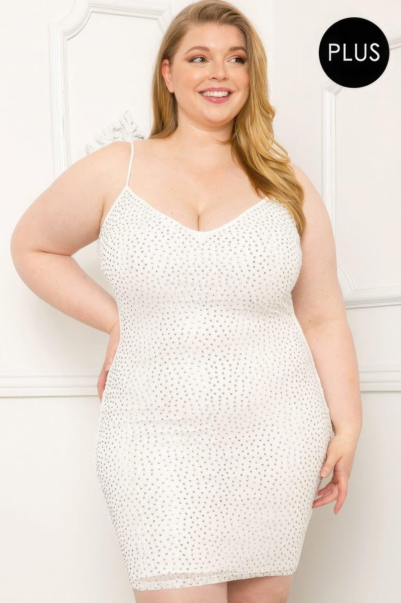 Rhinestone Body Plus Size Mini Dress - Leur Beau Monde Boutique