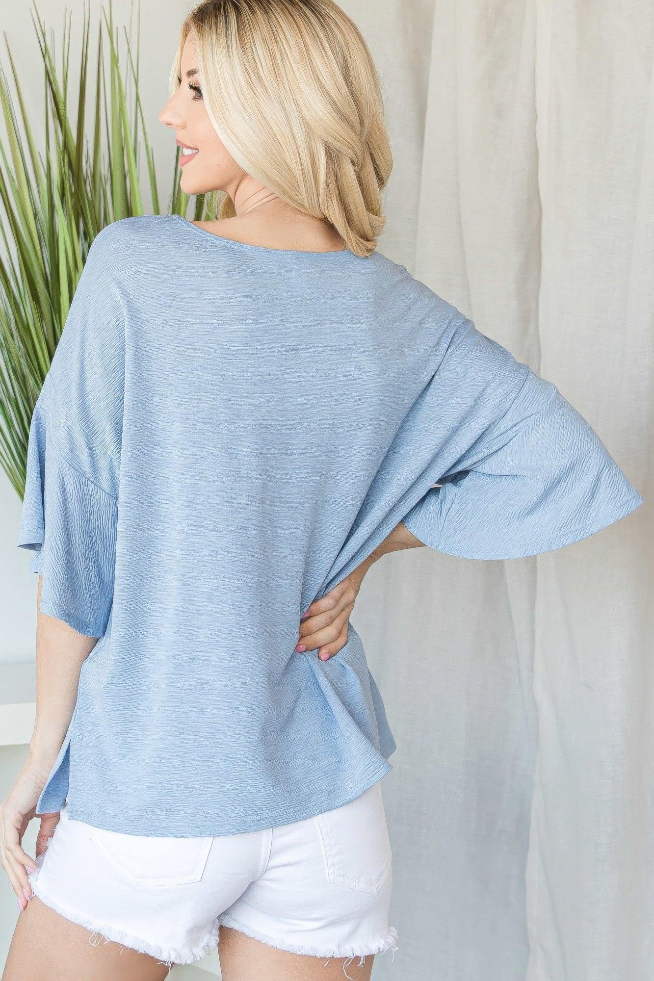 Flared Sleeve Basic Shortsleeve Top - Leur Beau Monde Boutique