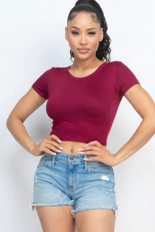 Short Sleeve Roundneck Crop Top - Leur Beau Monde Boutique