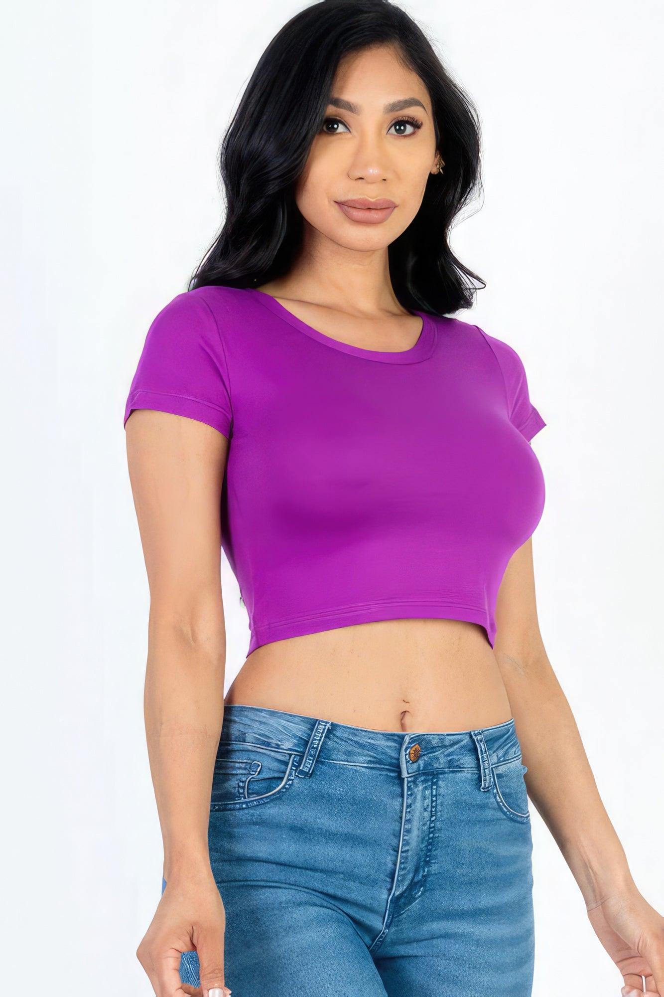 Short Sleeve Roundneck Crop Top - Leur Beau Monde Boutique