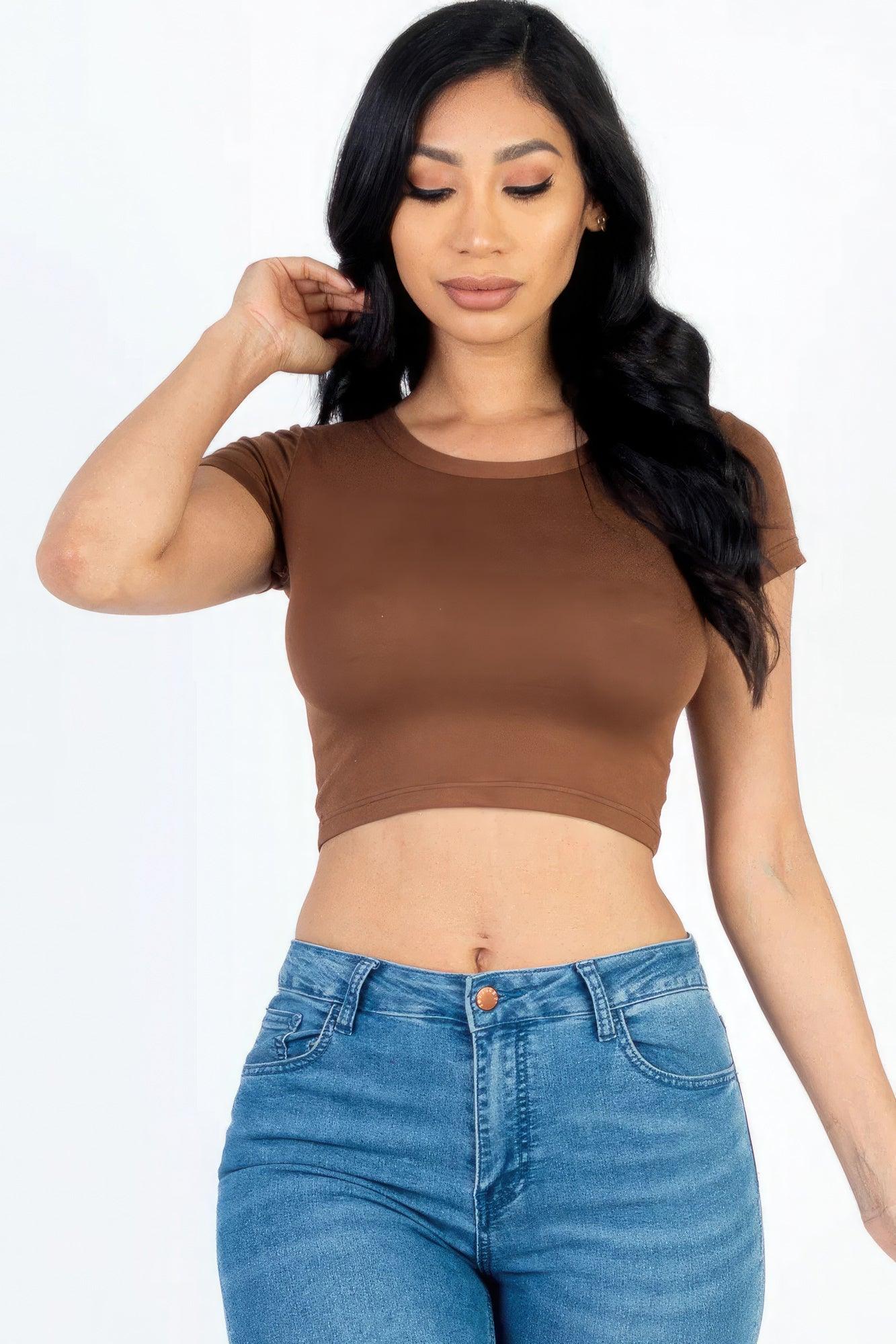 Short Sleeve Roundneck Crop Top - Leur Beau Monde Boutique