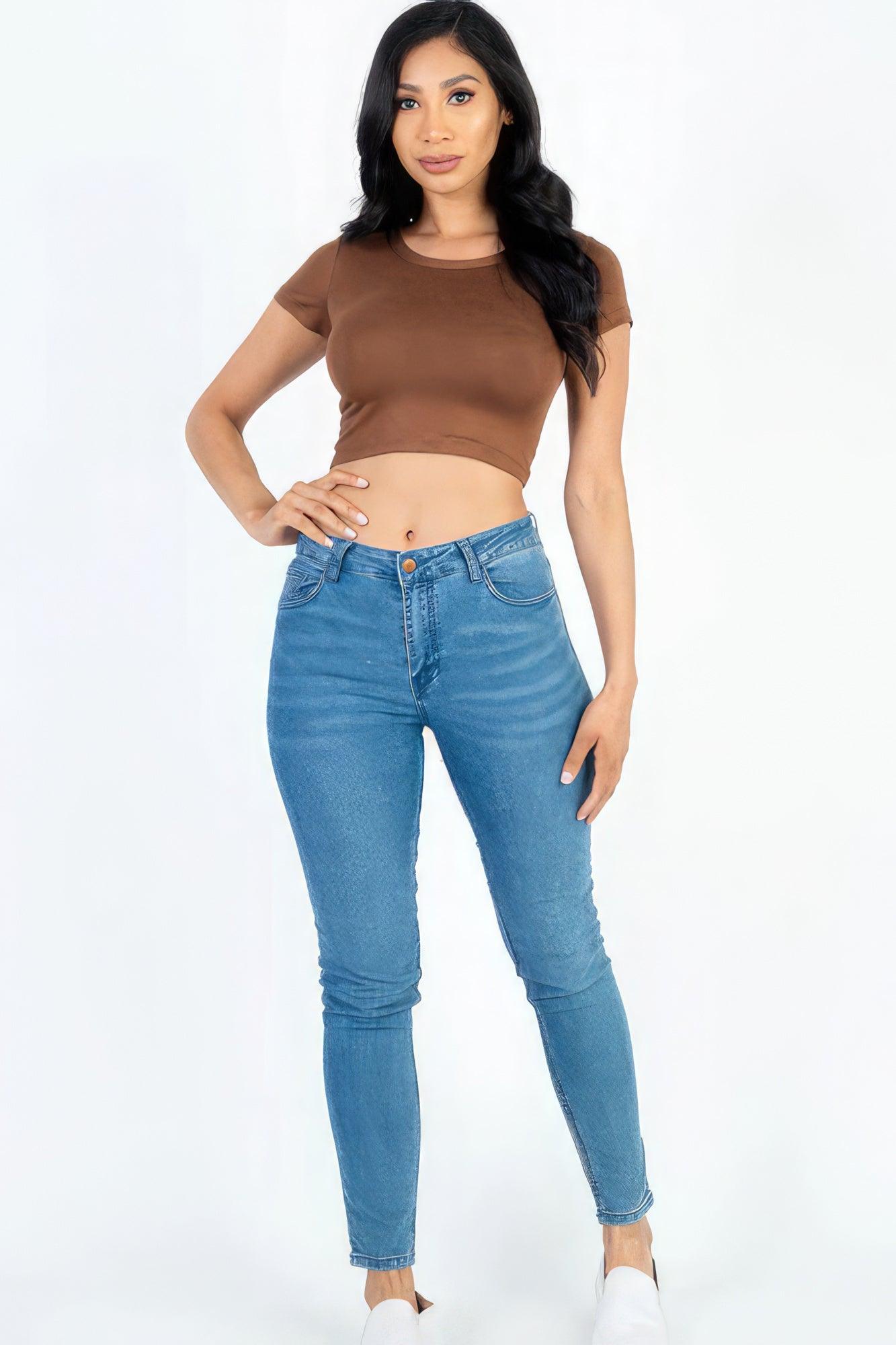 Short Sleeve Roundneck Crop Top - Leur Beau Monde Boutique