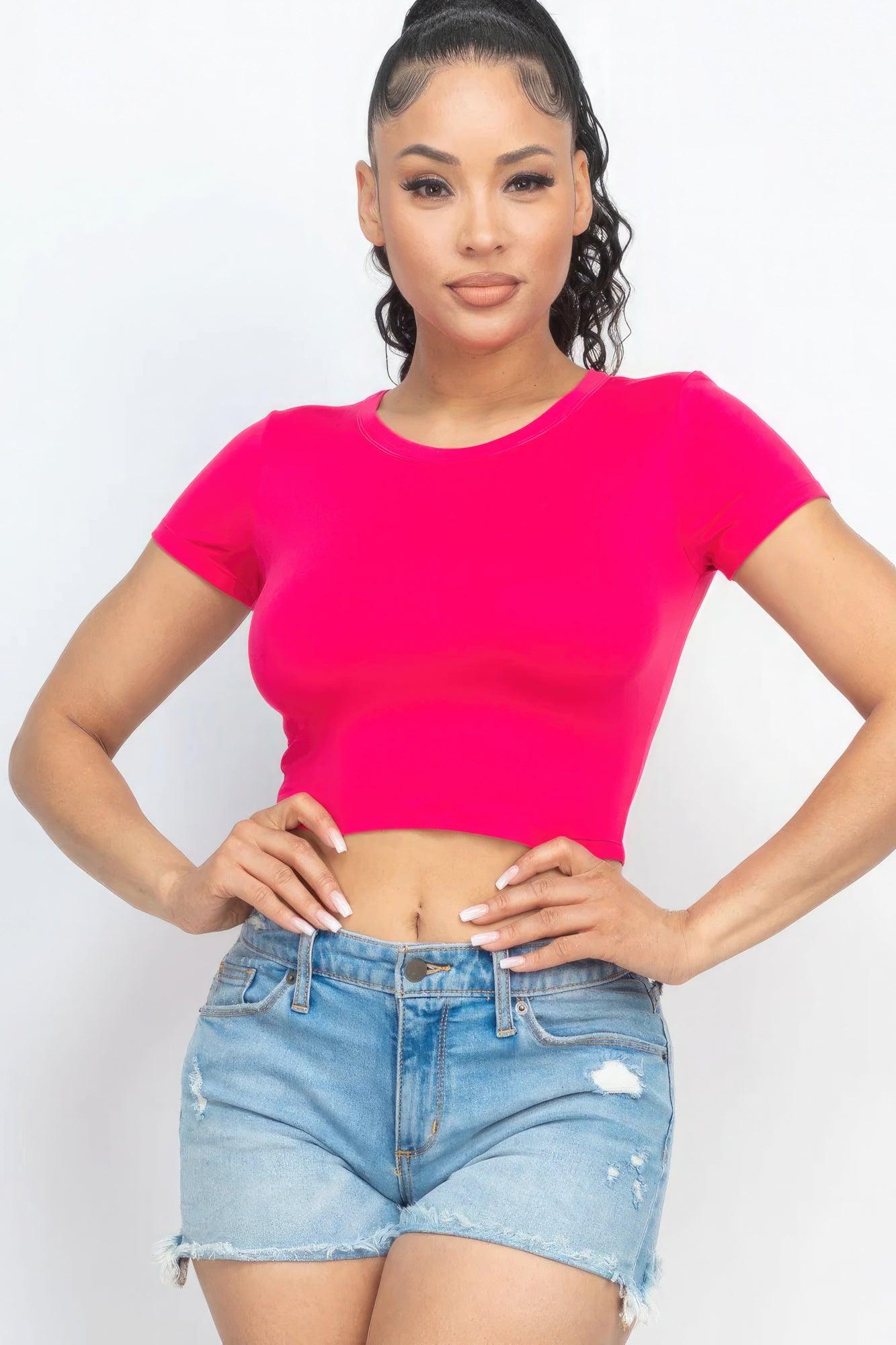 Short Sleeve Roundneck Crop Top - Leur Beau Monde Boutique