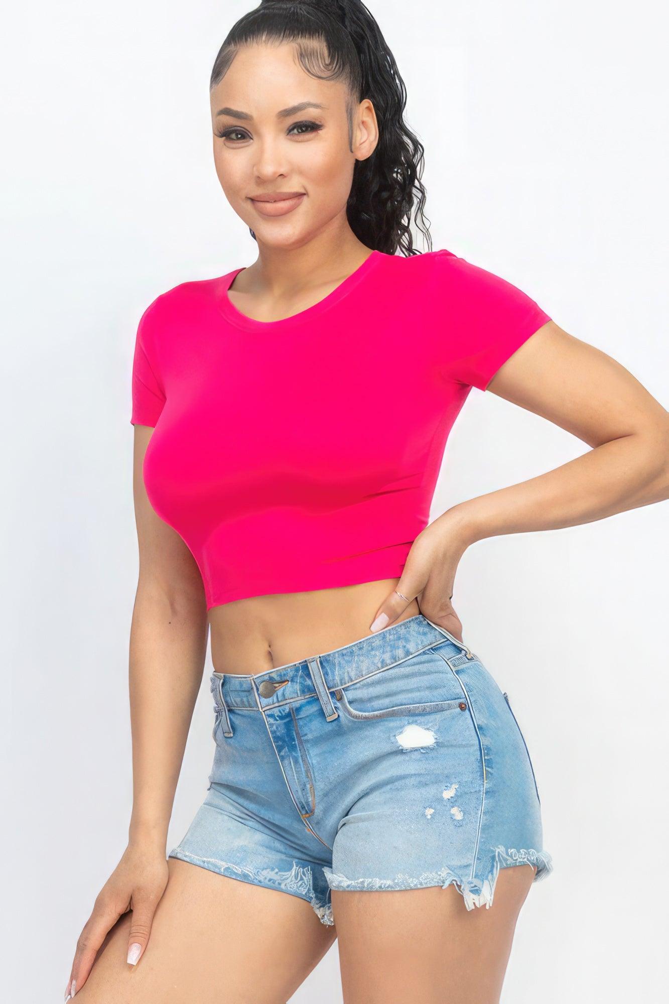 Short Sleeve Roundneck Crop Top - Leur Beau Monde Boutique