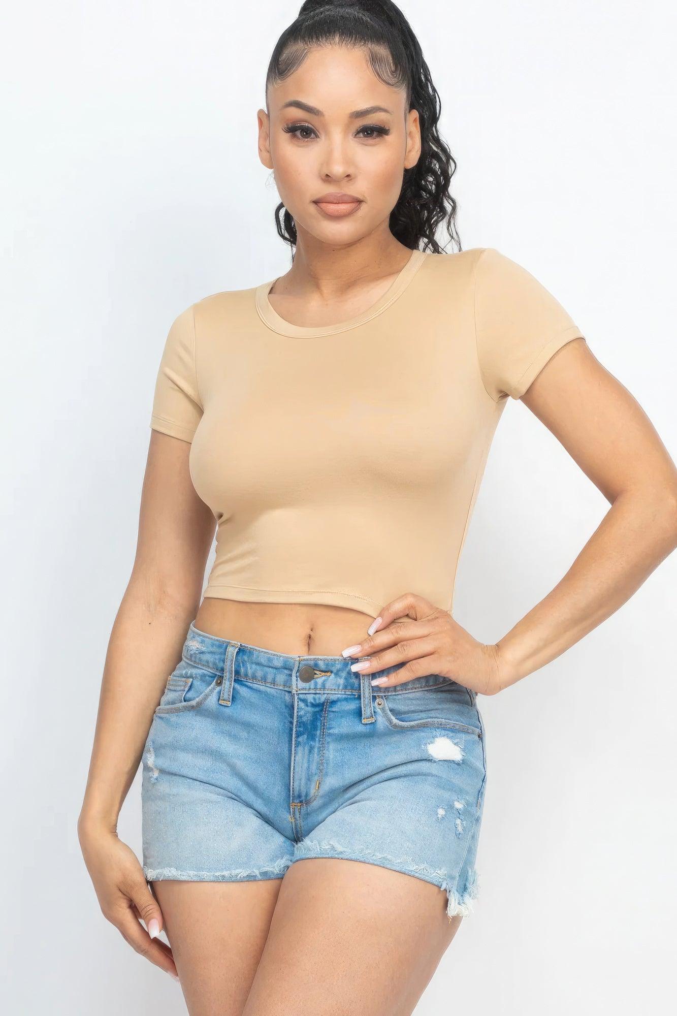 Short Sleeve Roundneck Crop Top - Leur Beau Monde Boutique