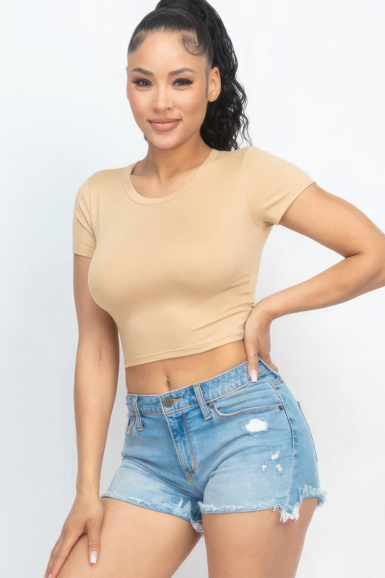 Short Sleeve Roundneck Crop Top - Leur Beau Monde Boutique