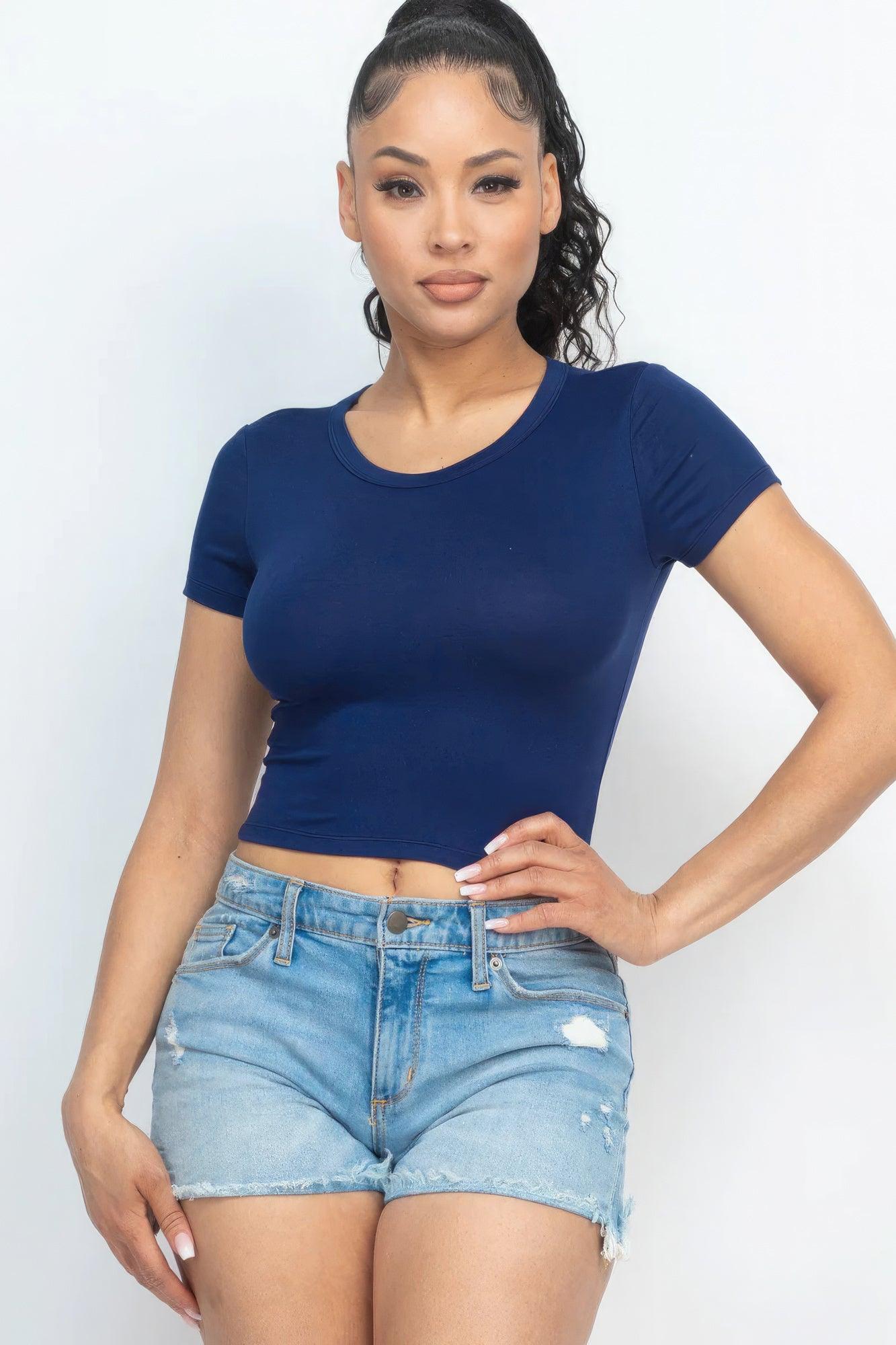 Short Sleeve Roundneck Crop Top - Leur Beau Monde Boutique