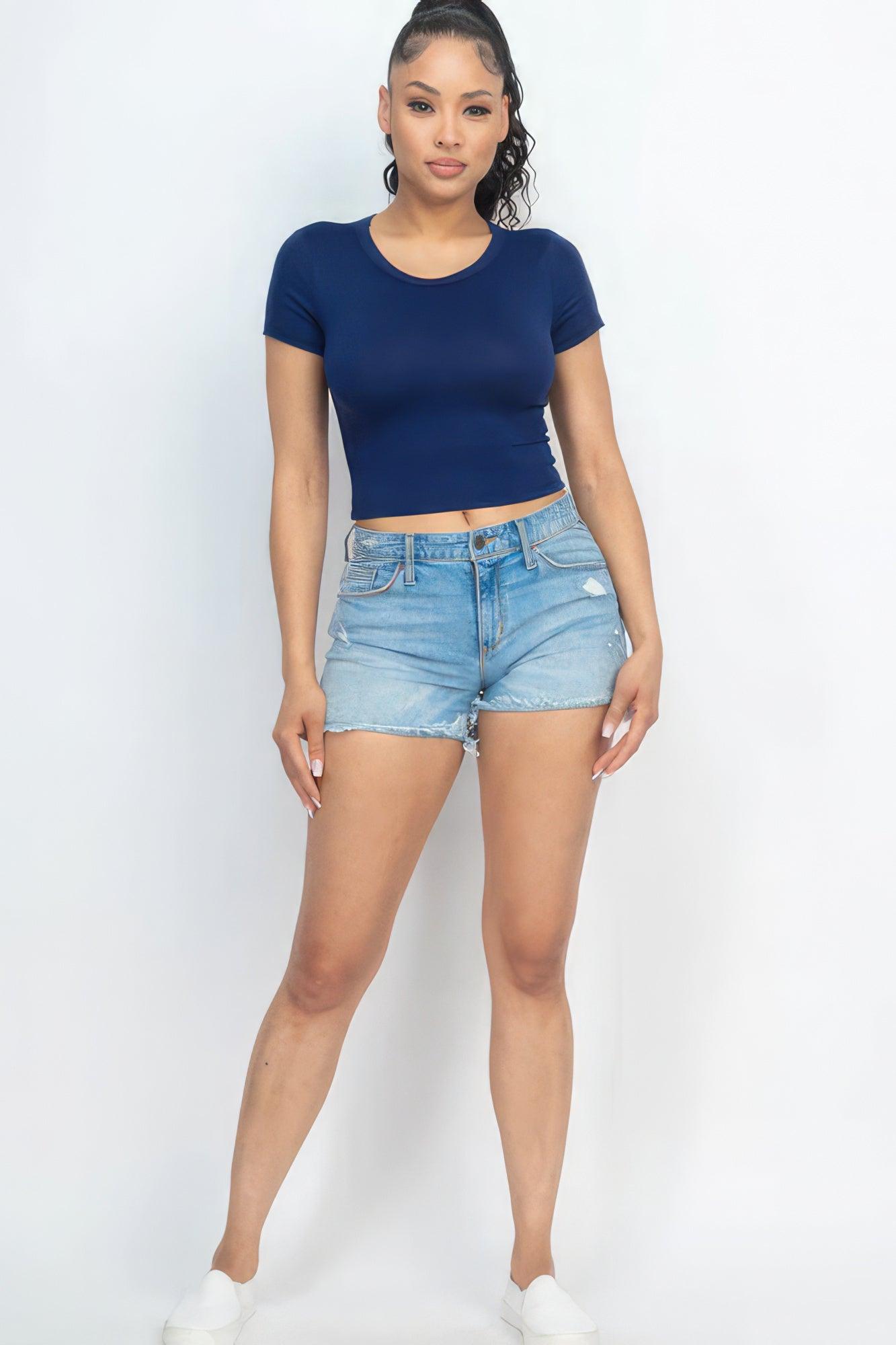 Short Sleeve Roundneck Crop Top - Leur Beau Monde Boutique