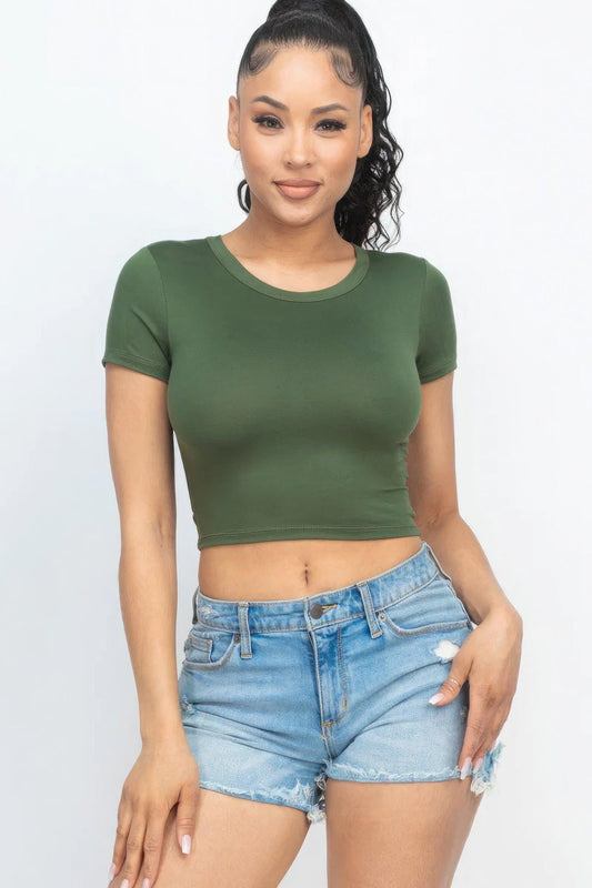 Short Sleeve Roundneck Crop Top - Leur Beau Monde Boutique