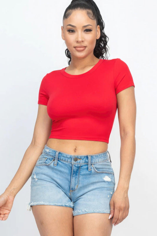 Short Sleeve Roundneck Crop Top - Leur Beau Monde Boutique