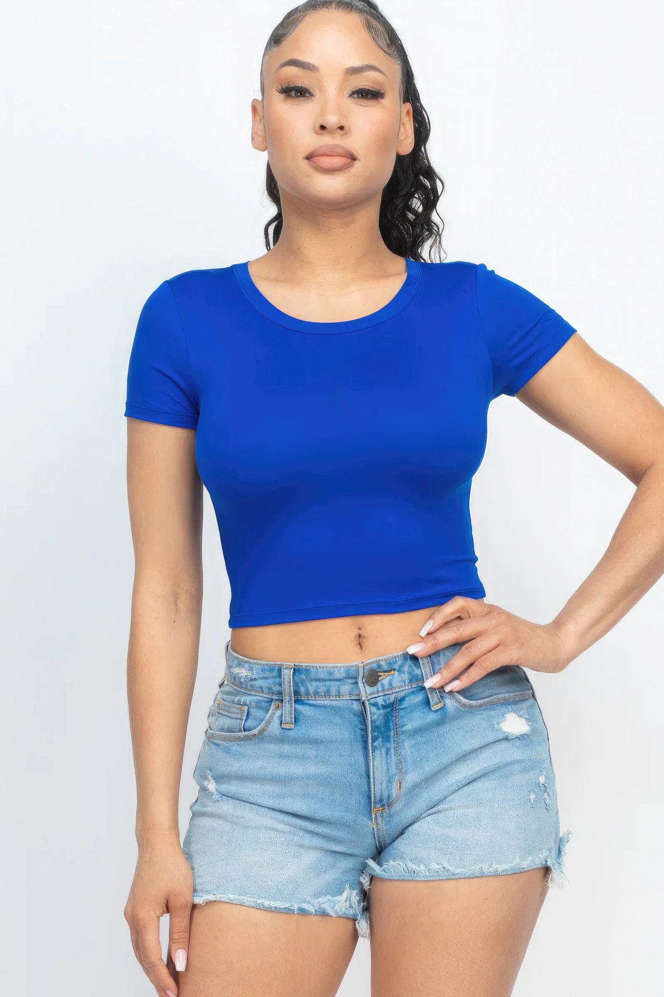 Short Sleeve Roundneck Crop Top - Leur Beau Monde Boutique