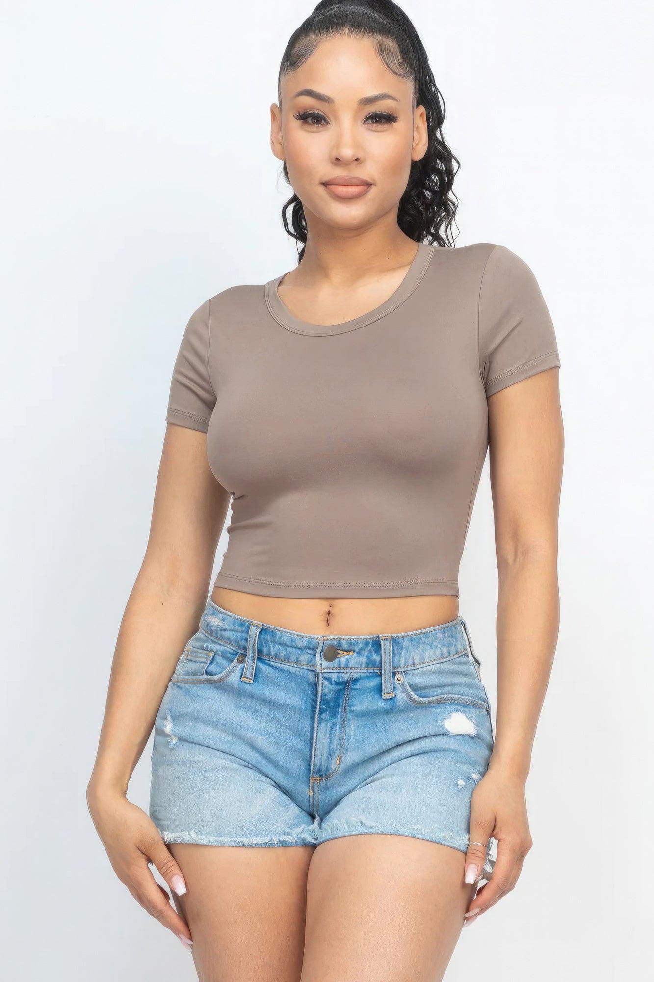 Short Sleeve Roundneck Crop Top - Leur Beau Monde Boutique