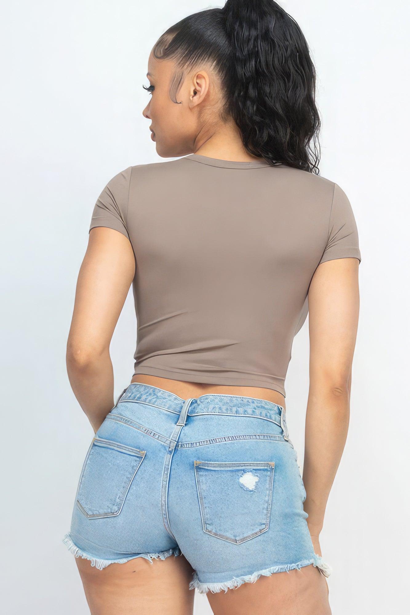 Short Sleeve Roundneck Crop Top - Leur Beau Monde Boutique