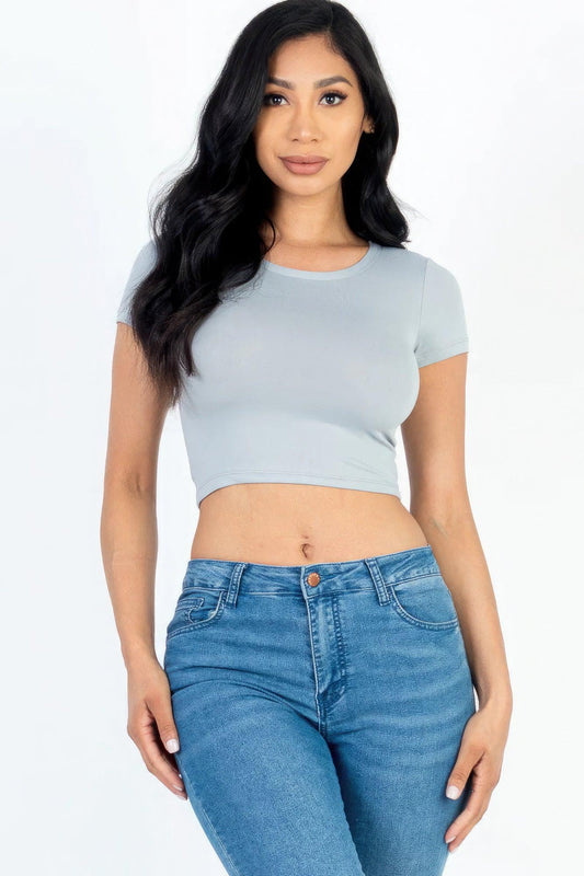 Short Sleeve Roundneck Crop Top - Leur Beau Monde Boutique