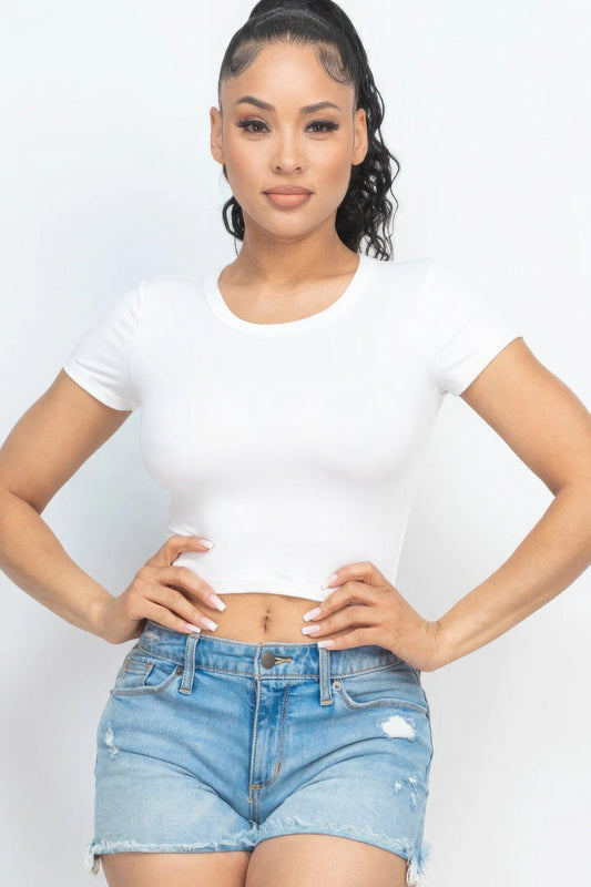 Short Sleeve Roundneck Crop Top - Leur Beau Monde Boutique