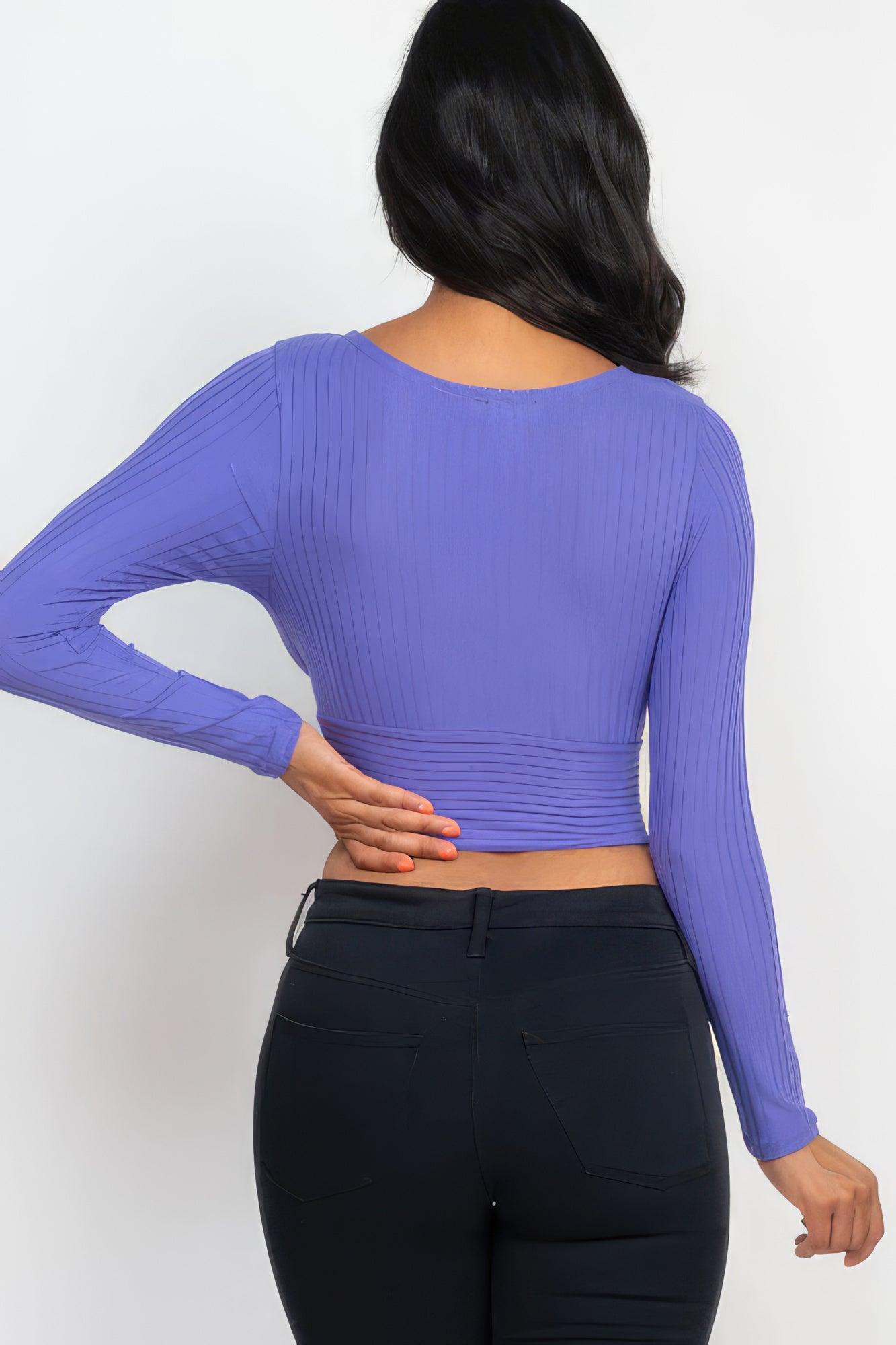 Ribbed Wrap Front Long Sleeve Top - Leur Beau Monde Boutique