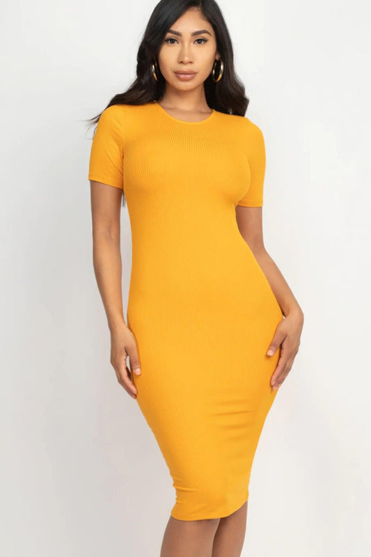 Ribbed Bodycon Midi Dress - Leur Beau Monde Boutique