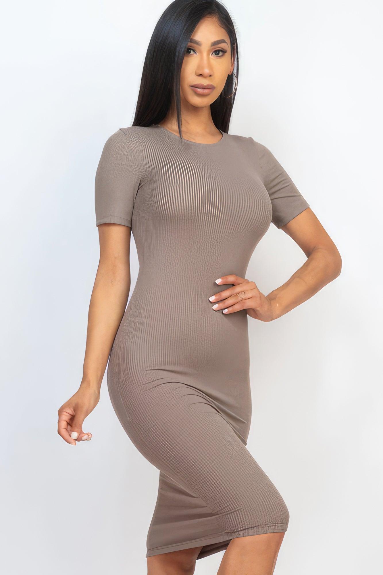 Ribbed Bodycon Midi Dress - Leur Beau Monde Boutique