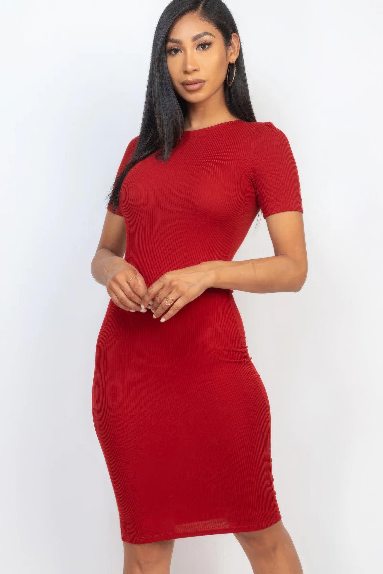 Ribbed Bodycon Midi Dress - Leur Beau Monde Boutique