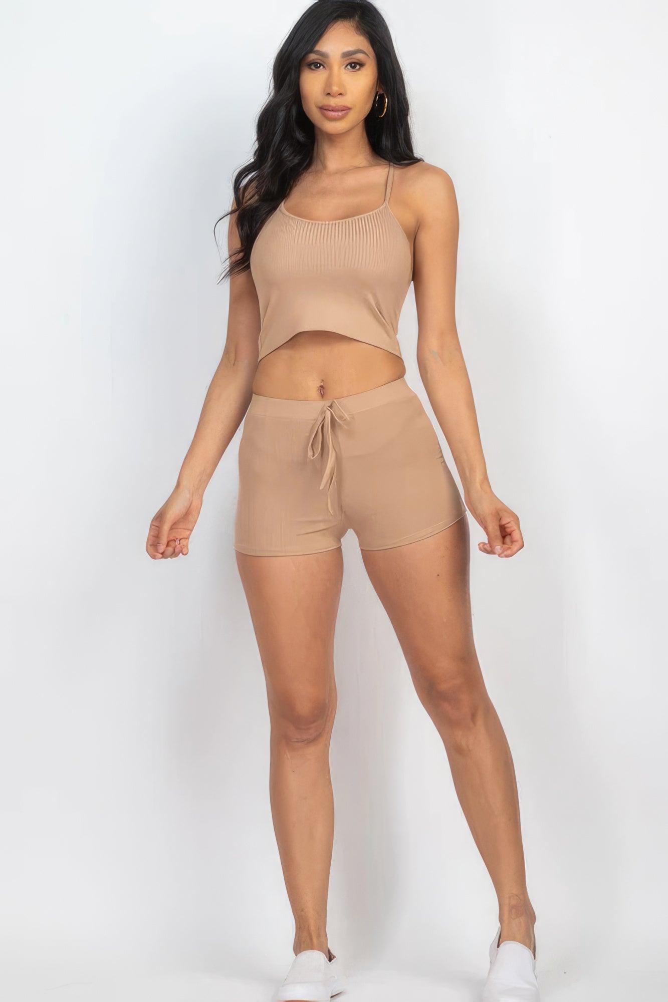 Ribbed Crop Cami Top & Shorts Set - Leur Beau Monde Boutique