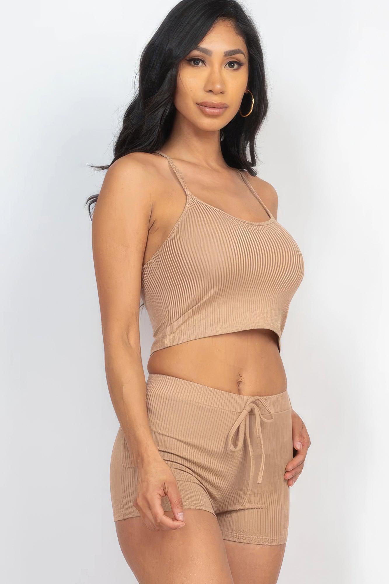 Ribbed Crop Cami Top & Shorts Set - Leur Beau Monde Boutique