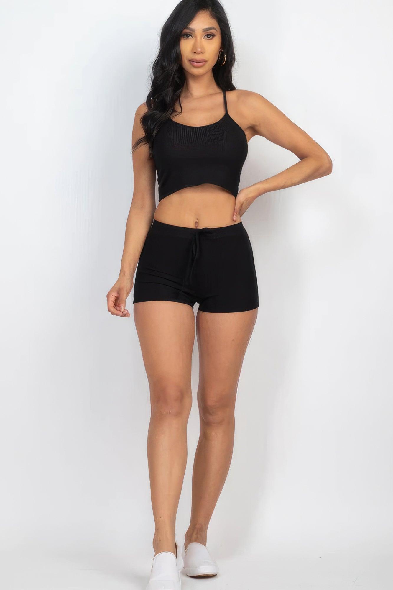 Ribbed Crop Cami Top & Shorts Set - Leur Beau Monde Boutique