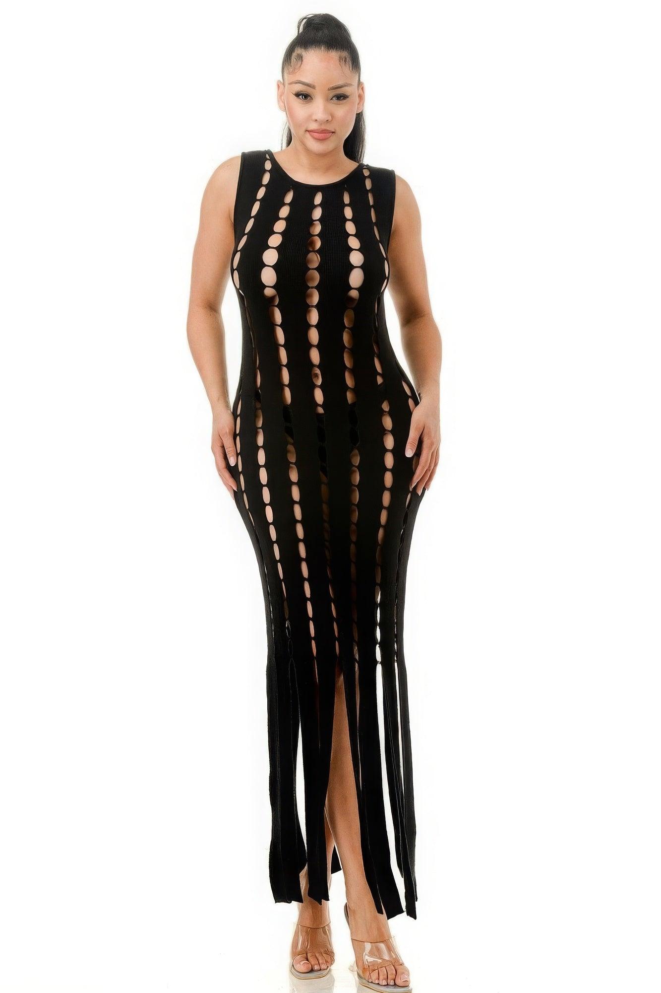 Cut Out Fringe Dress - Leur Beau Monde Boutique