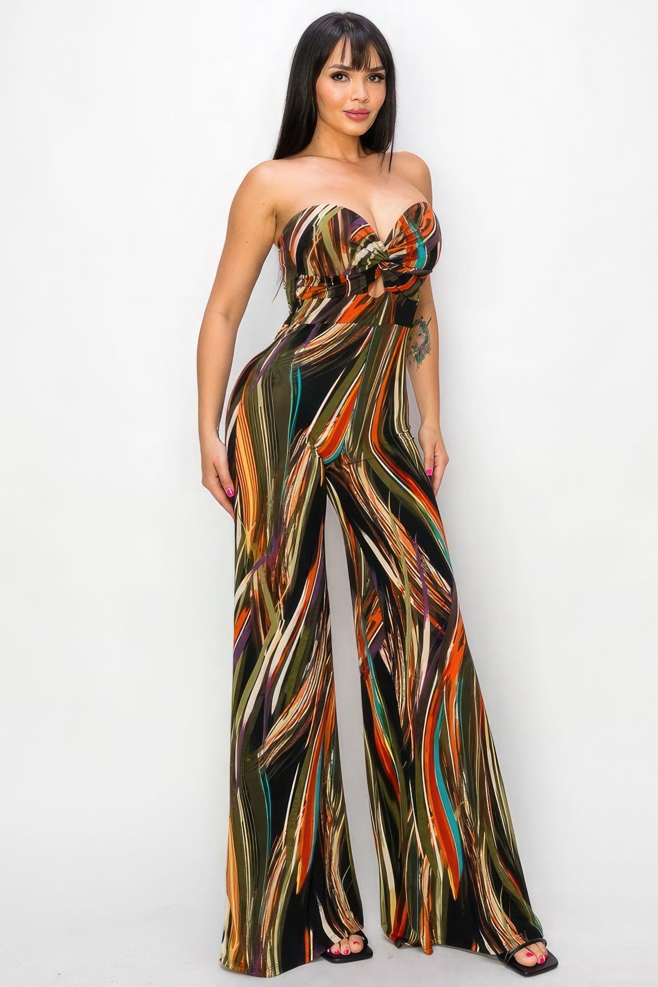 Allover Print Twist Front Wide Leg Jumpsuit - Leur Beau Monde Boutique