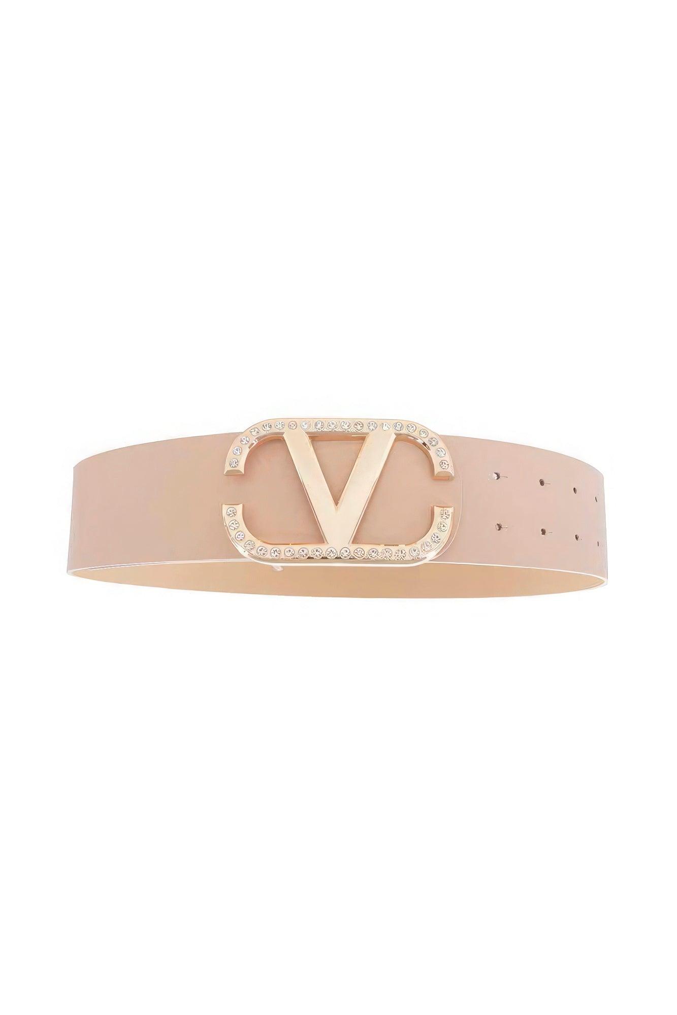 Angled Rhinestone Inverted V Buckle Belt - Leur Beau Monde Boutique