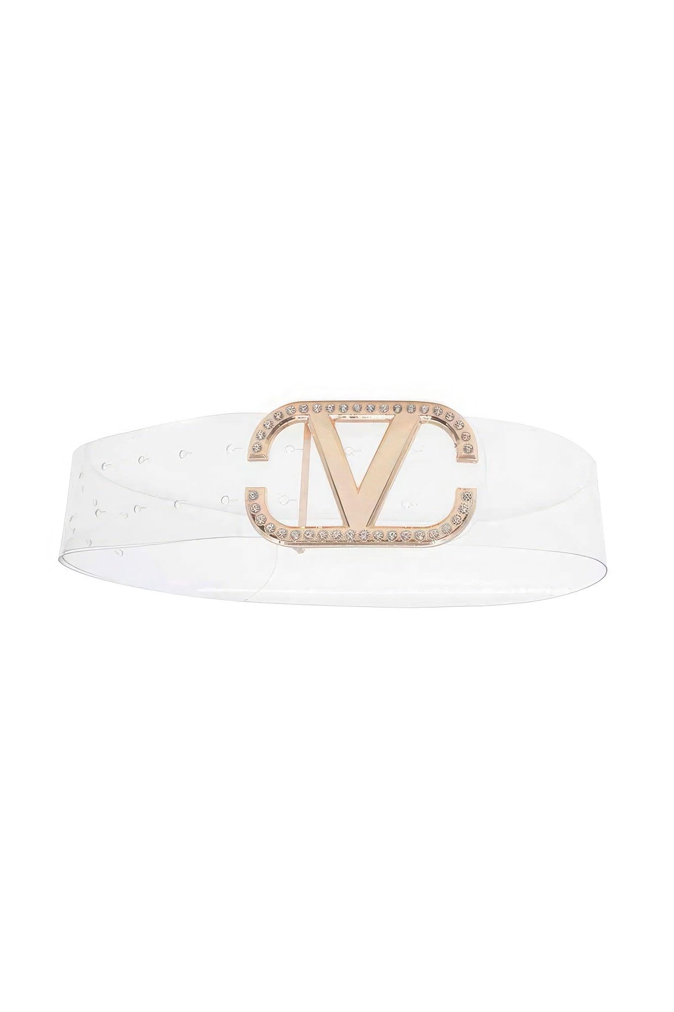 Angled Rhinestone Inverted V Buckle Belt - Leur Beau Monde Boutique