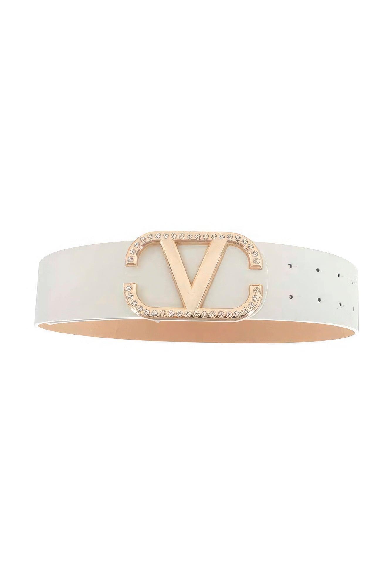 Angled Rhinestone Inverted V Buckle Belt - Leur Beau Monde Boutique