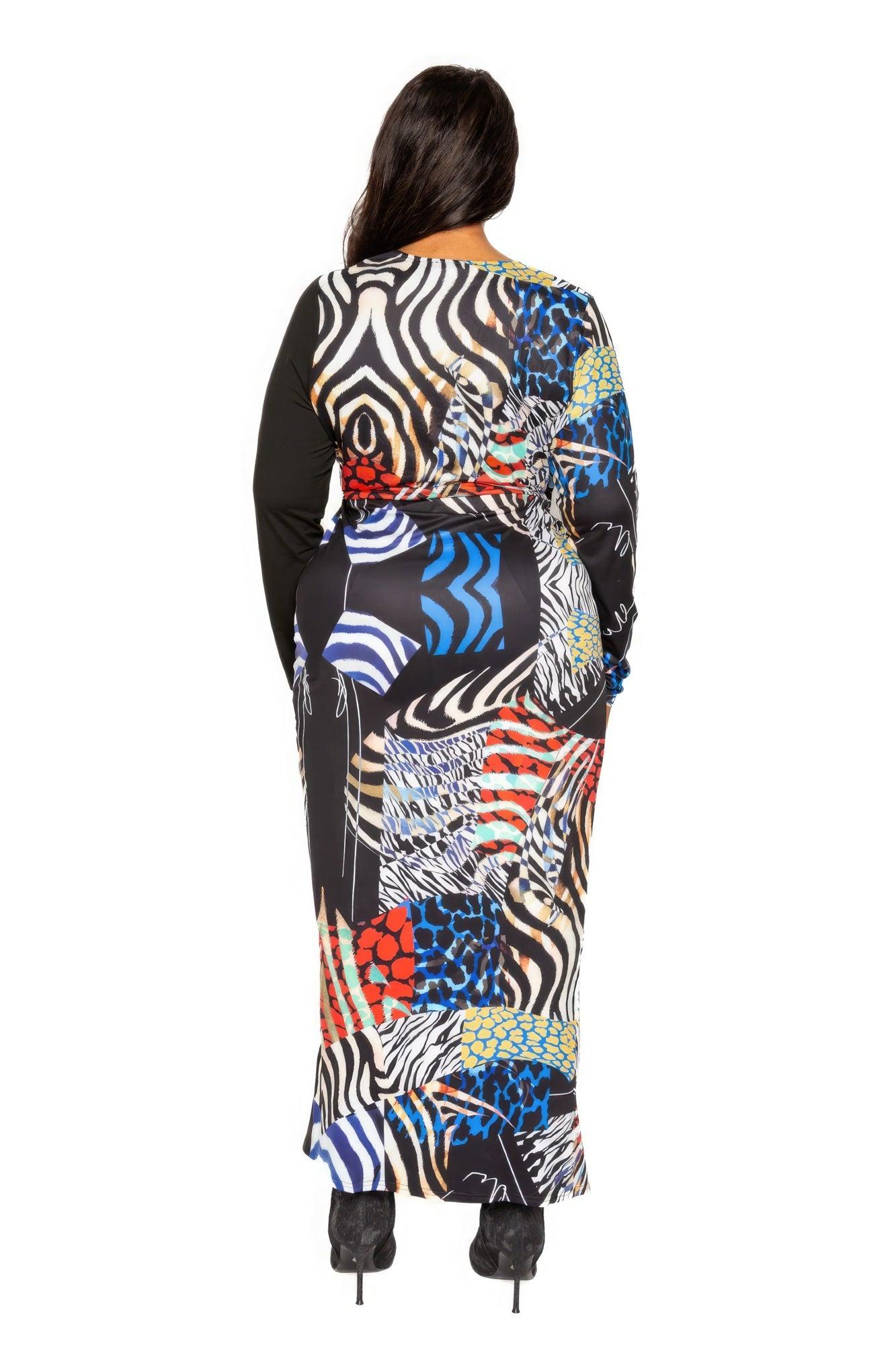 Animal Print Splice Dress With High-low Hem - Leur Beau Monde Boutique