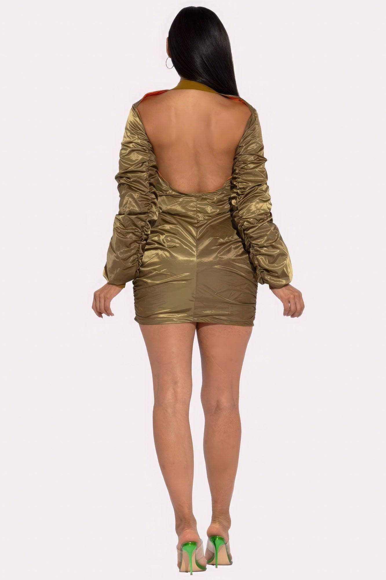 Backless Bomber Mini Dress - Leur Beau Monde Boutique