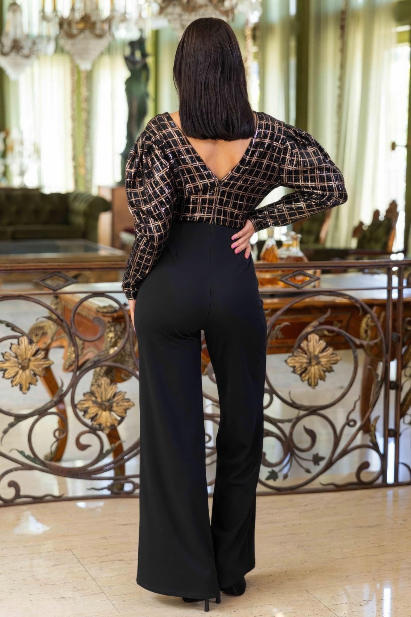 Checker Print Sequin Fashion Jumpsuit - Leur Beau Monde Boutique