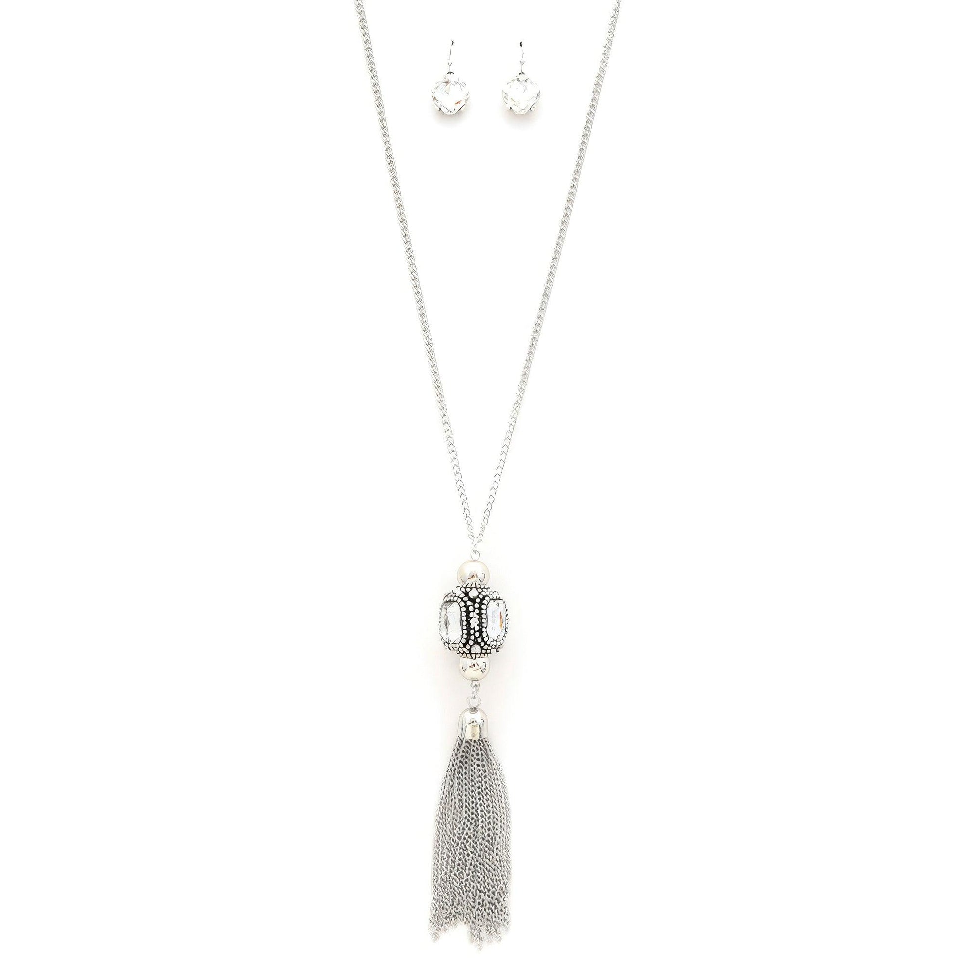 Cube Rhinestone Chain Tassel Necklace - Leur Beau Monde Boutique