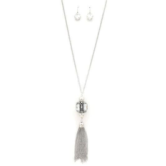 Cube Rhinestone Chain Tassel Necklace - Leur Beau Monde Boutique