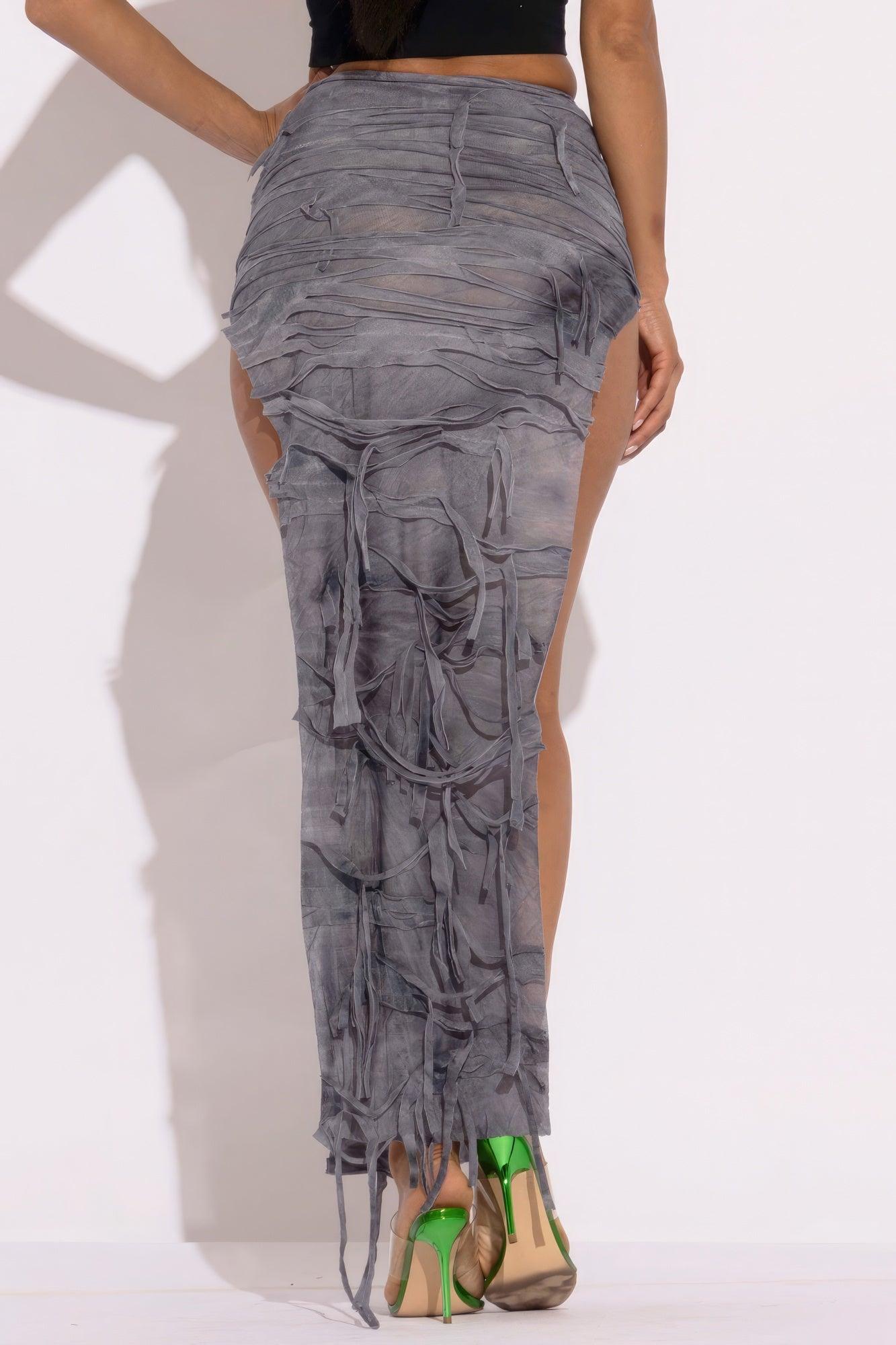 Distressed Thigh Slit Maxi Skirt - Leur Beau Monde Boutique