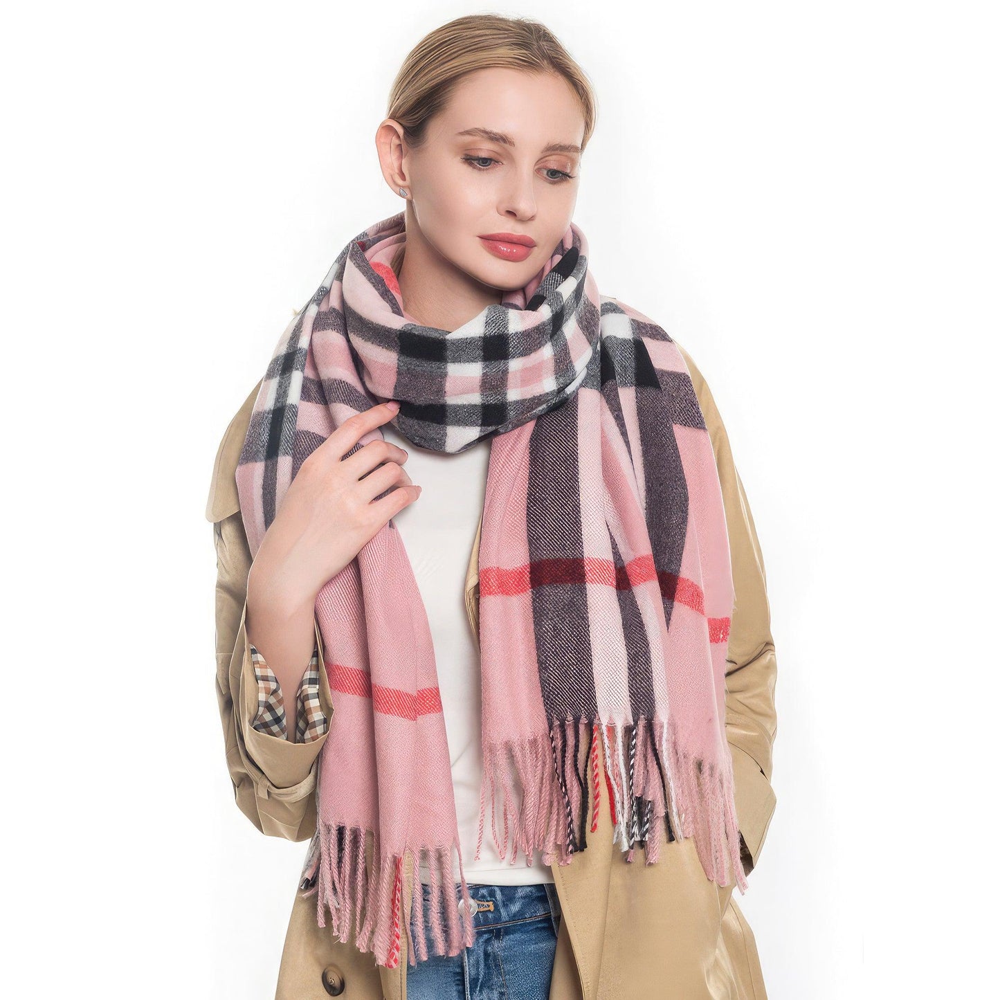 Fashion Check Tassel Oblong Scarf - Leur Beau Monde Boutique