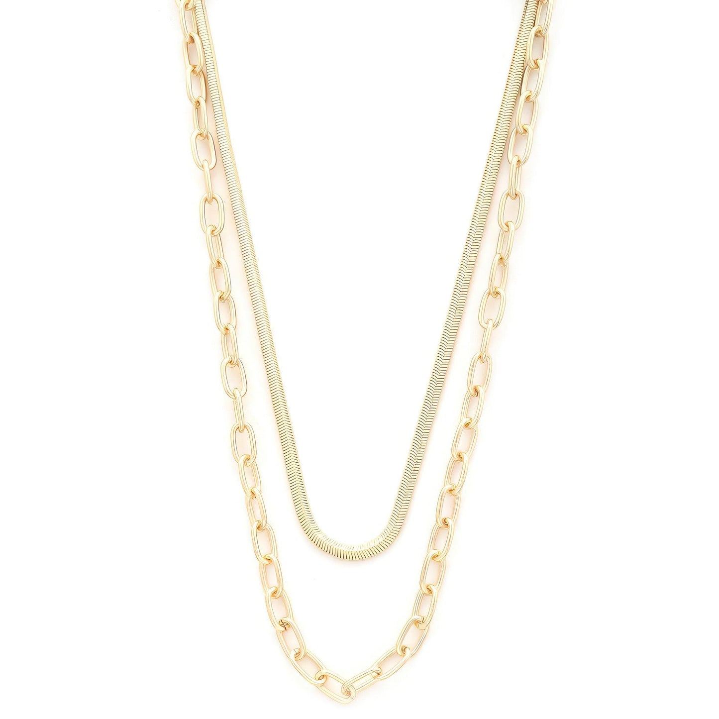 Flat Snake Oval Link Layered Necklace - Leur Beau Monde Boutique