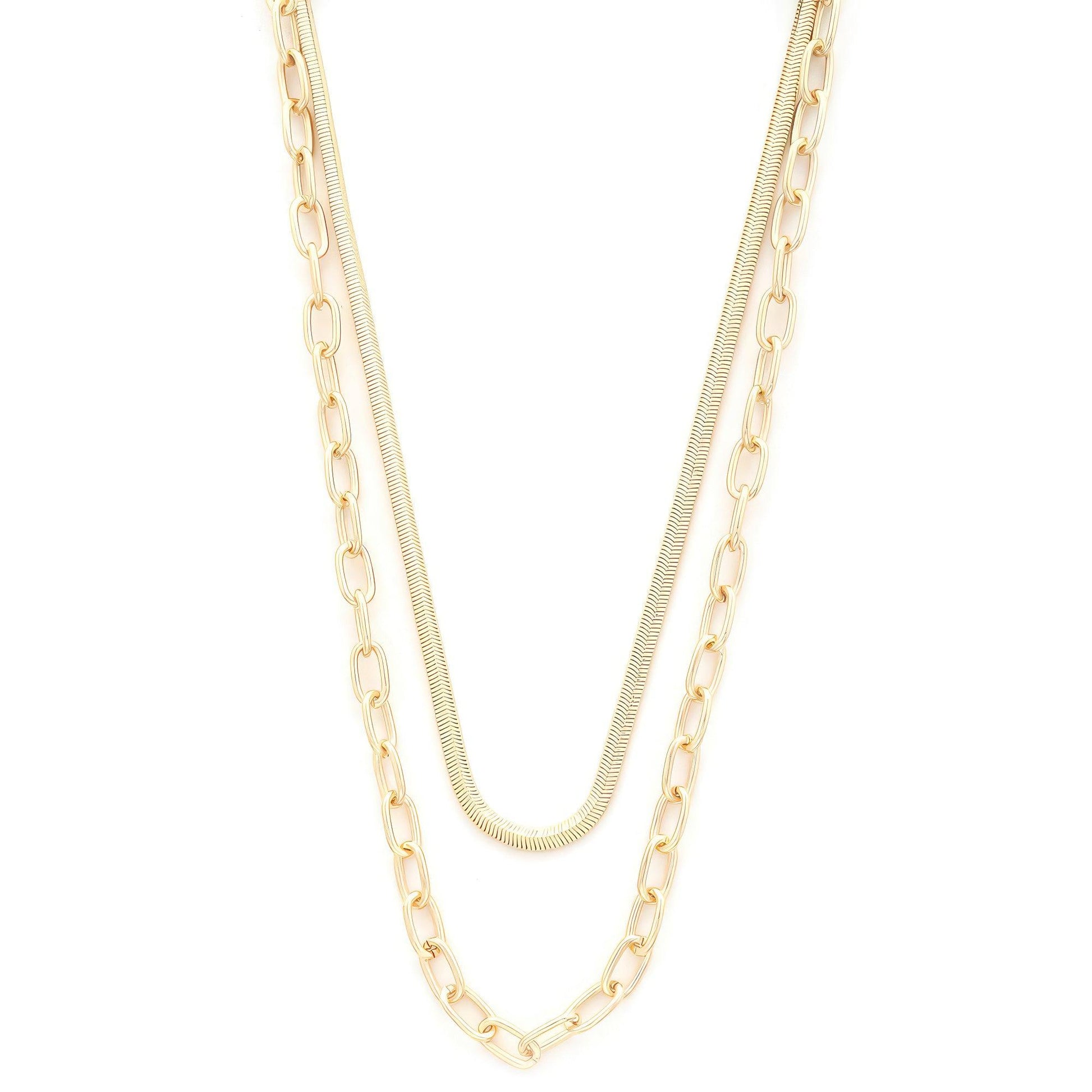 Flat Snake Oval Link Layered Necklace - Leur Beau Monde Boutique