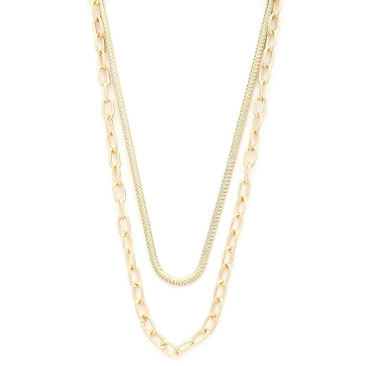 Flat Snake Oval Link Layered Necklace - Leur Beau Monde Boutique