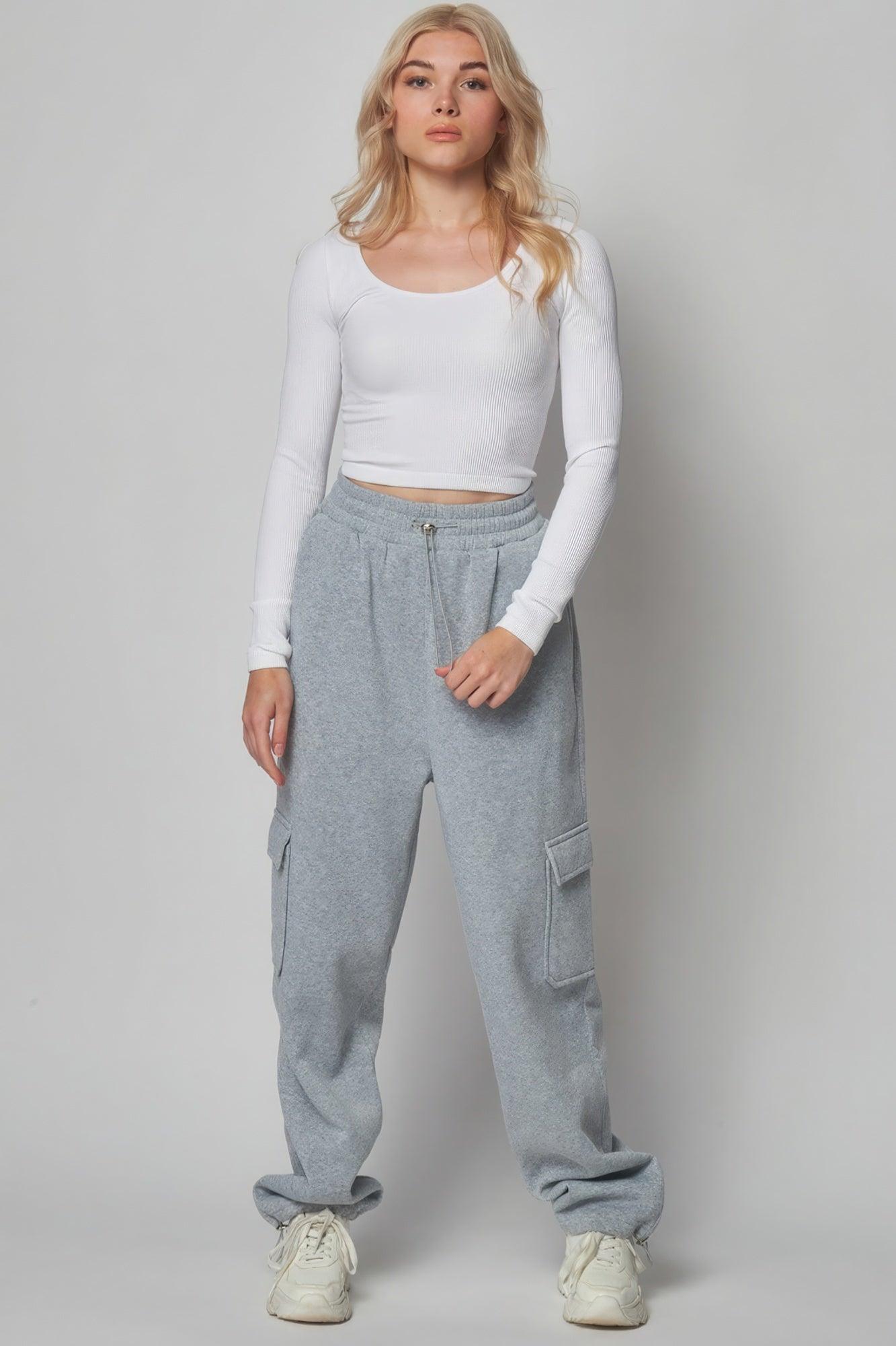 Fleece Lined Cargo Sweat Jogger Pants - Leur Beau Monde Boutique