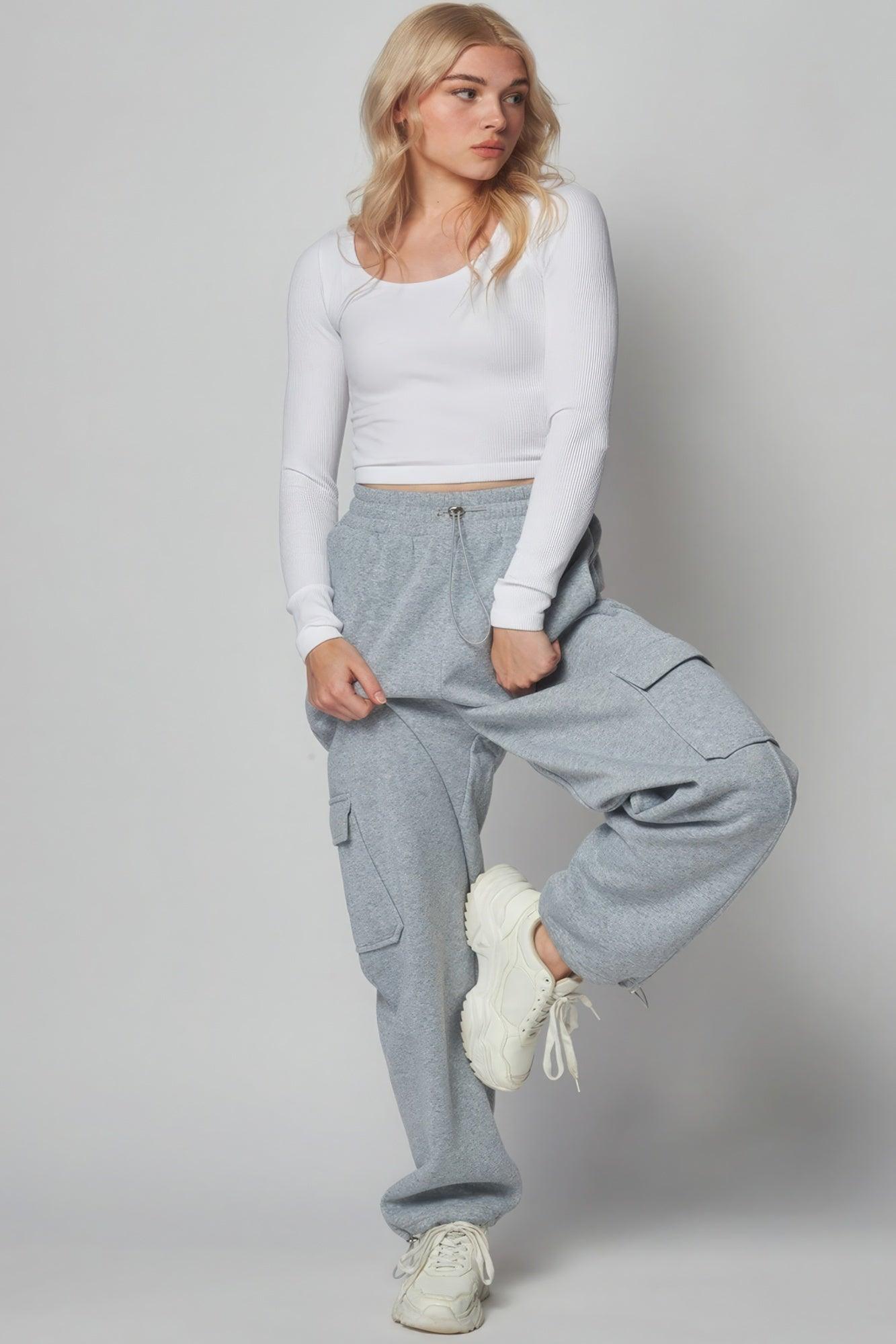 Fleece Lined Cargo Sweat Jogger Pants - Leur Beau Monde Boutique