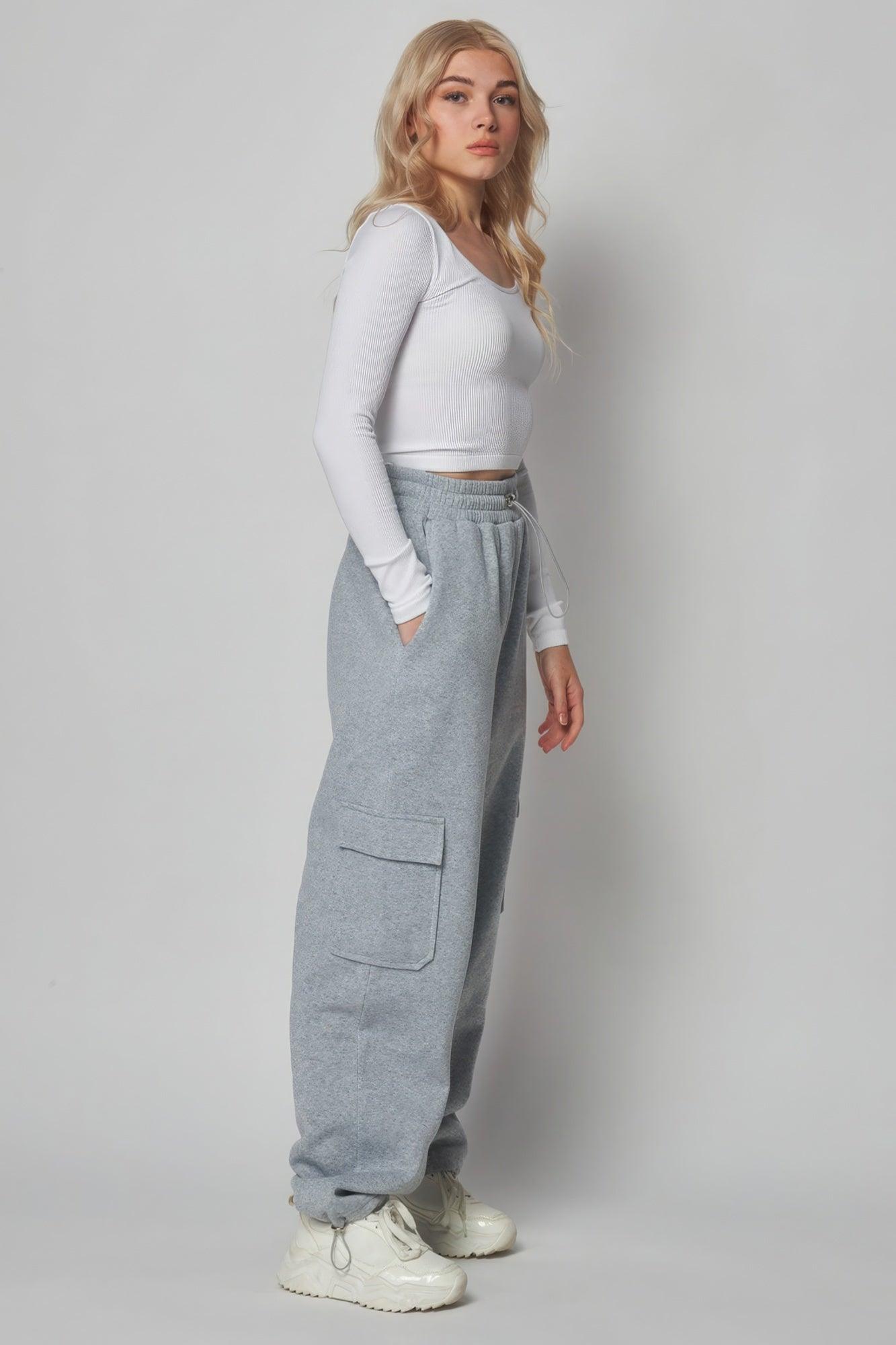 Fleece Lined Cargo Sweat Jogger Pants - Leur Beau Monde Boutique