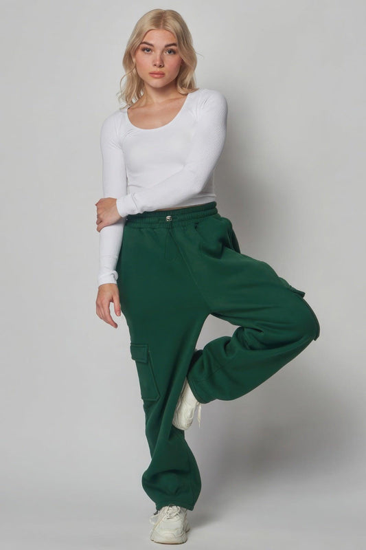 Fleece Lined Cargo Sweat Jogger Pants - Leur Beau Monde Boutique