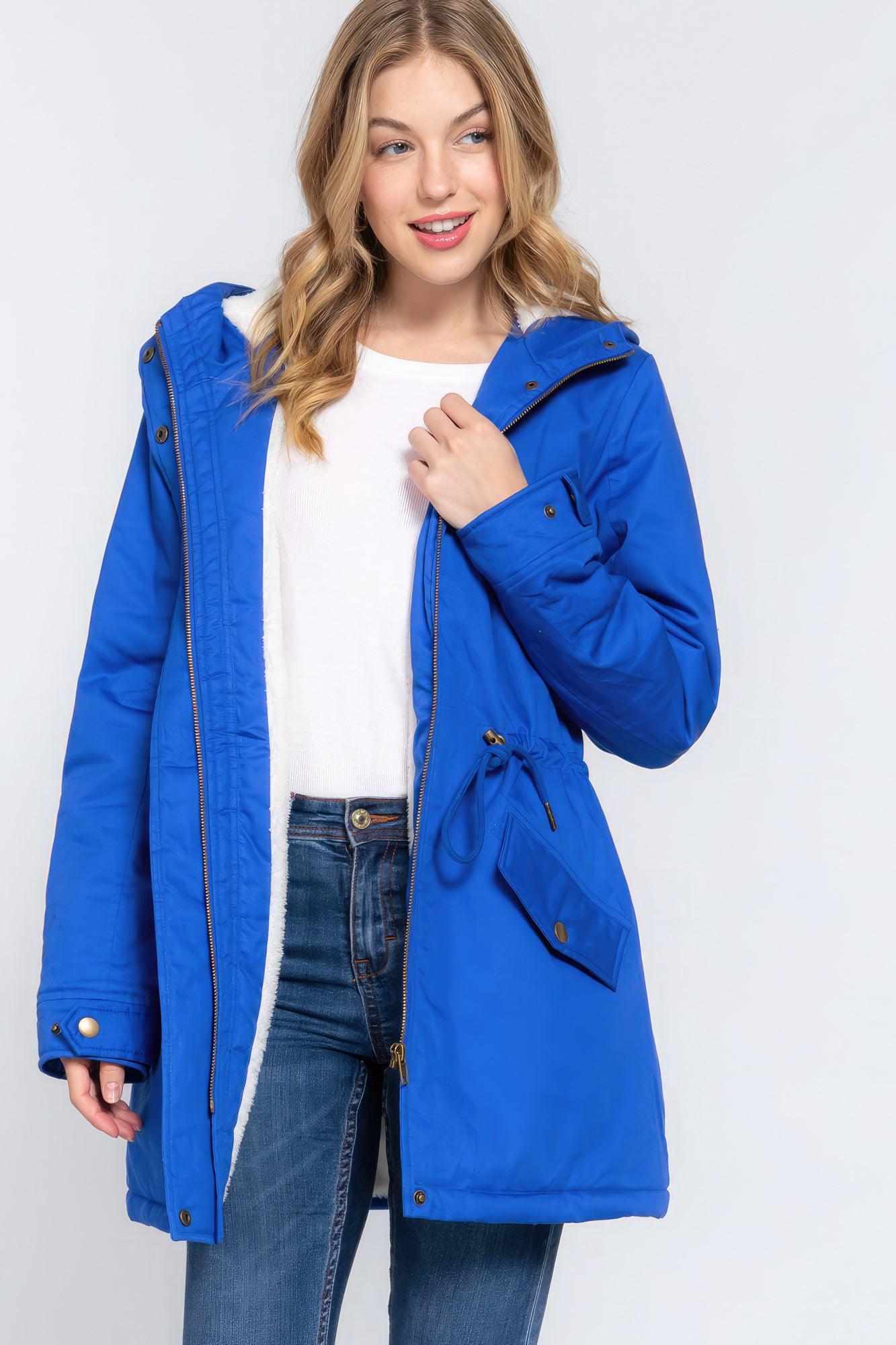 Fleece Lined Fur Hoodie Utility Jacket - Leur Beau Monde Boutique