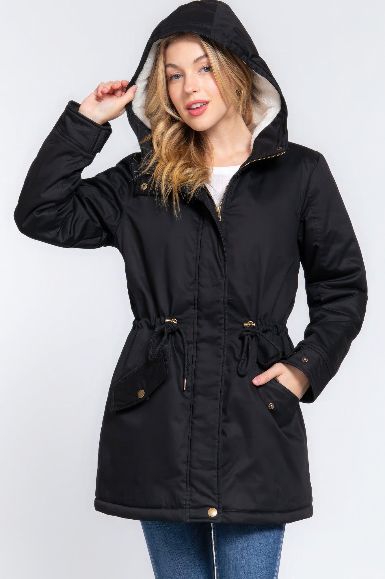 Fleece Lined Fur Hoodie Utility Jacket - Leur Beau Monde Boutique