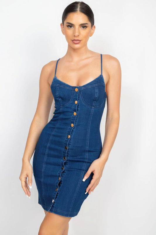 Front Button Cami Denim Dress - Leur Beau Monde Boutique