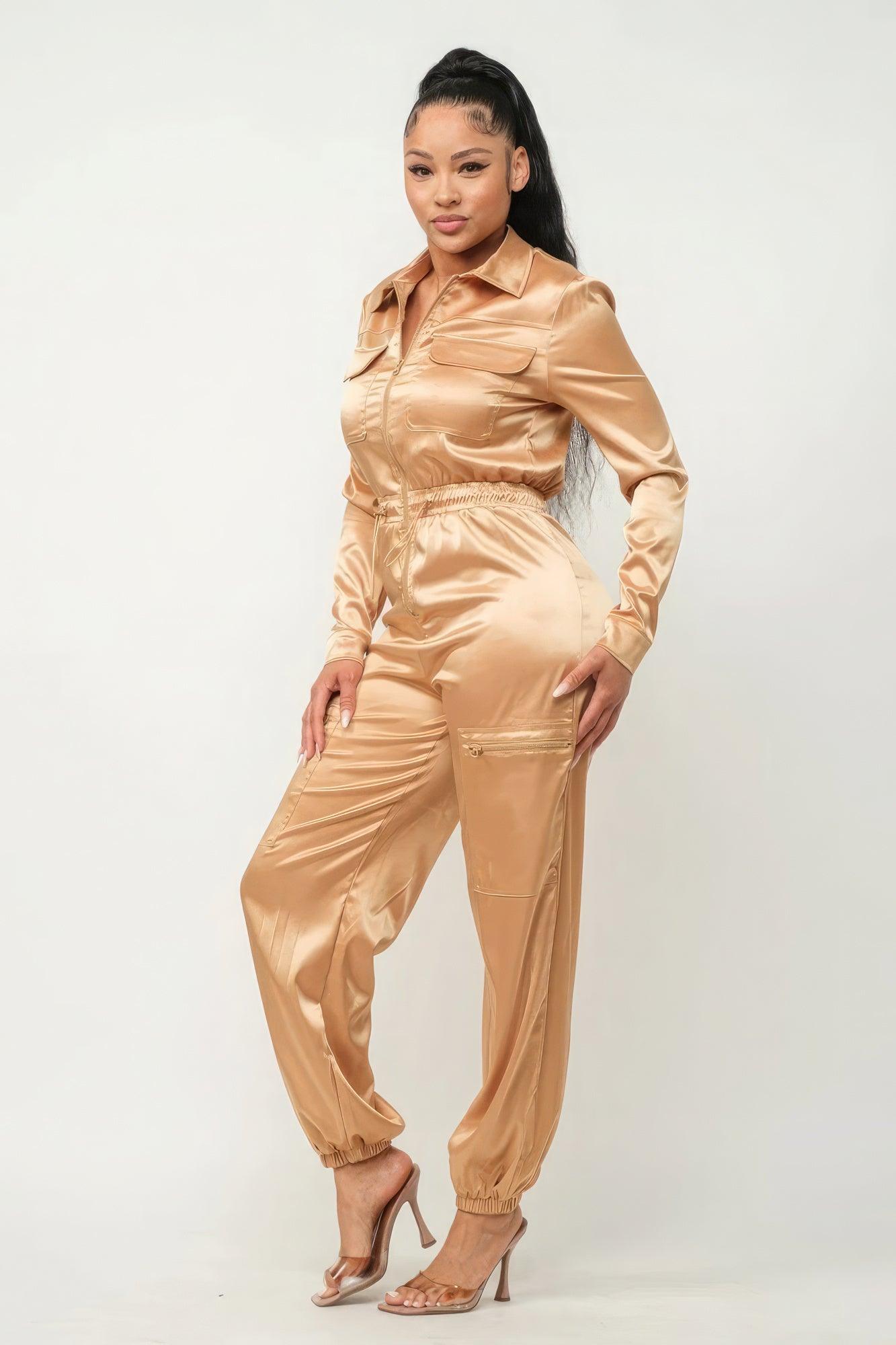 Front Zipper Pockets Top And Pants Jumpsuit - Leur Beau Monde Boutique